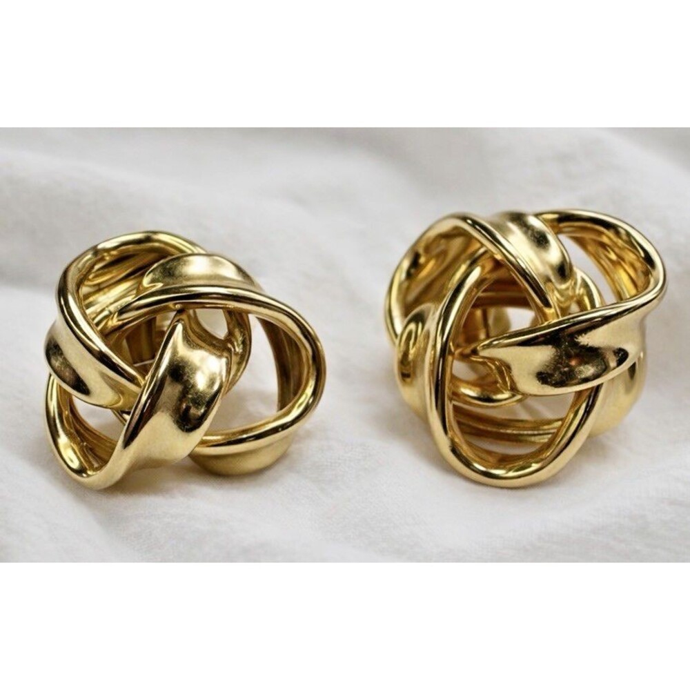 Vintage 1980s  Chunky Gold Tone Knot Earrings Chunky Sculptural Statement Studs
